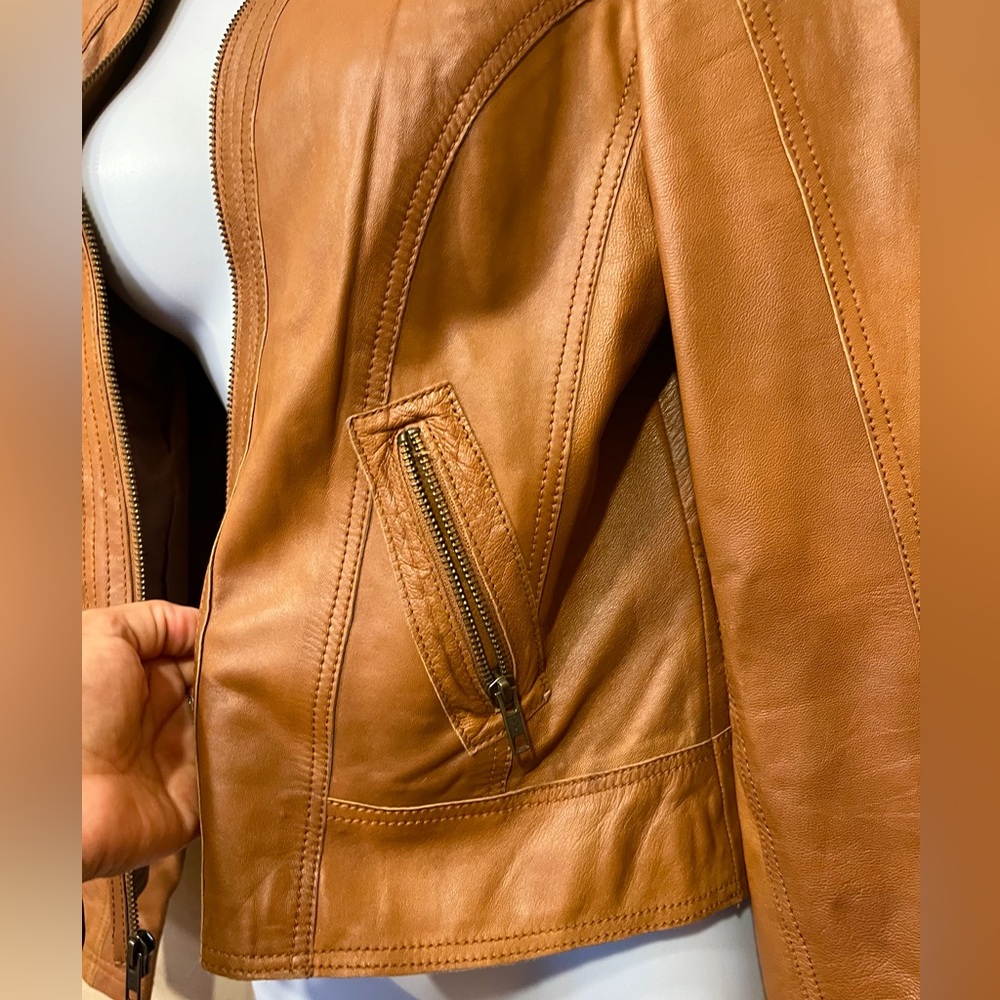 Halogen Structured Cropped Leather Jacket - image 4
